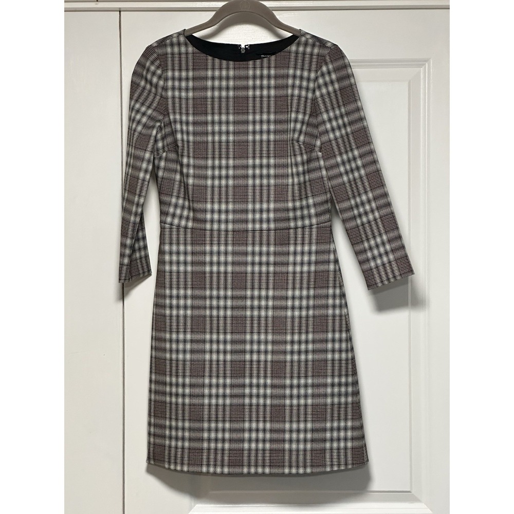 Theory, Women's Plaid Shift Dress, Black &‎ Brown, Size 00